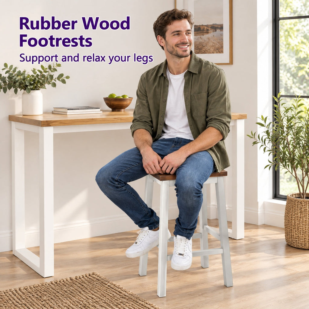 Airfind 24.5-Inch Set of 4 Saddle Stools Bar Stools with Footrests for Kitchen Island-Walnut and Gray, 350 lbs Capacity, Rubber Wood Acacia Wood Frame