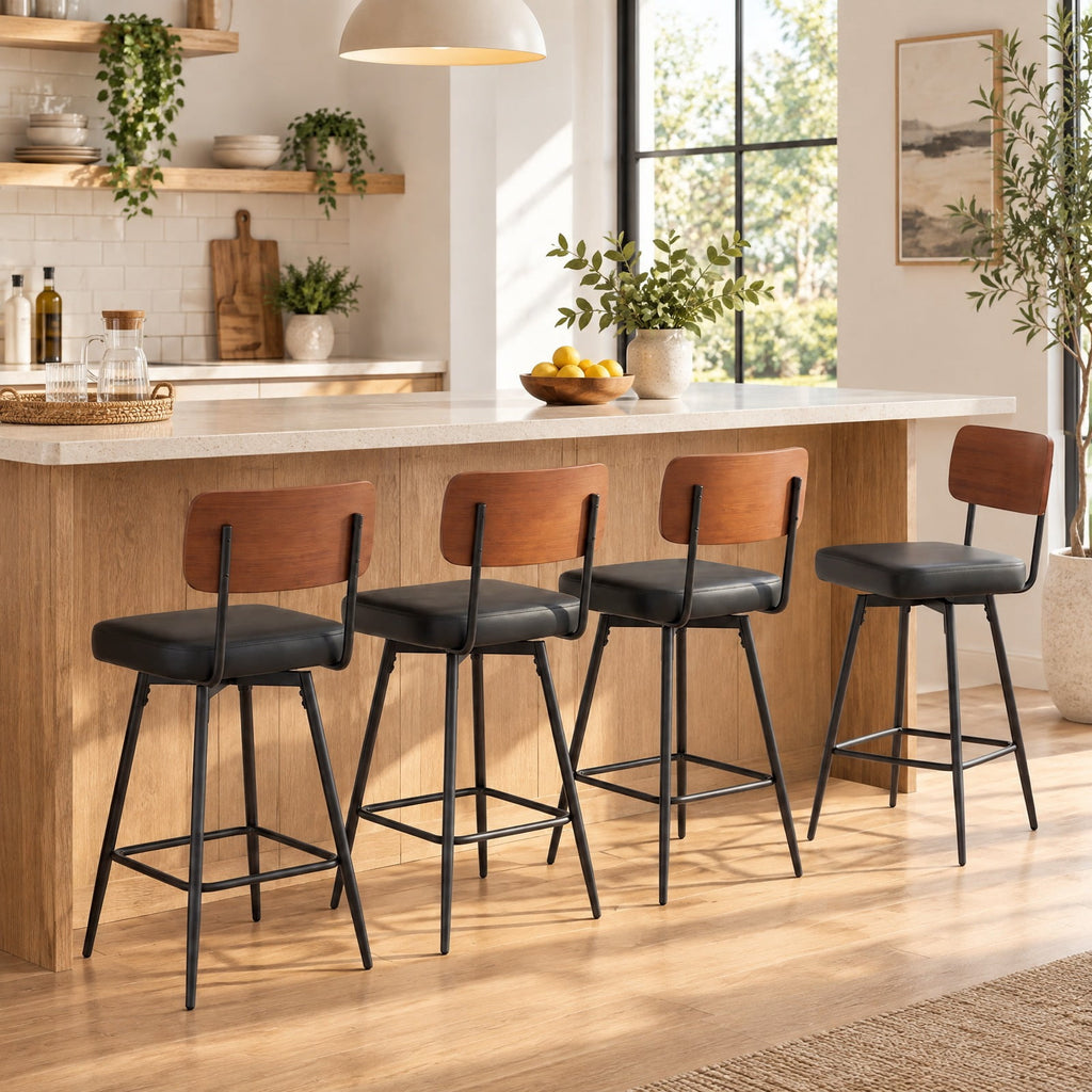 Airfind 27 Inch Padded Counter, Barstools Set of 2 with Metal Legs, 330 lbs Capacity, Metal Plywood PU Leather Sponge Frame, Black