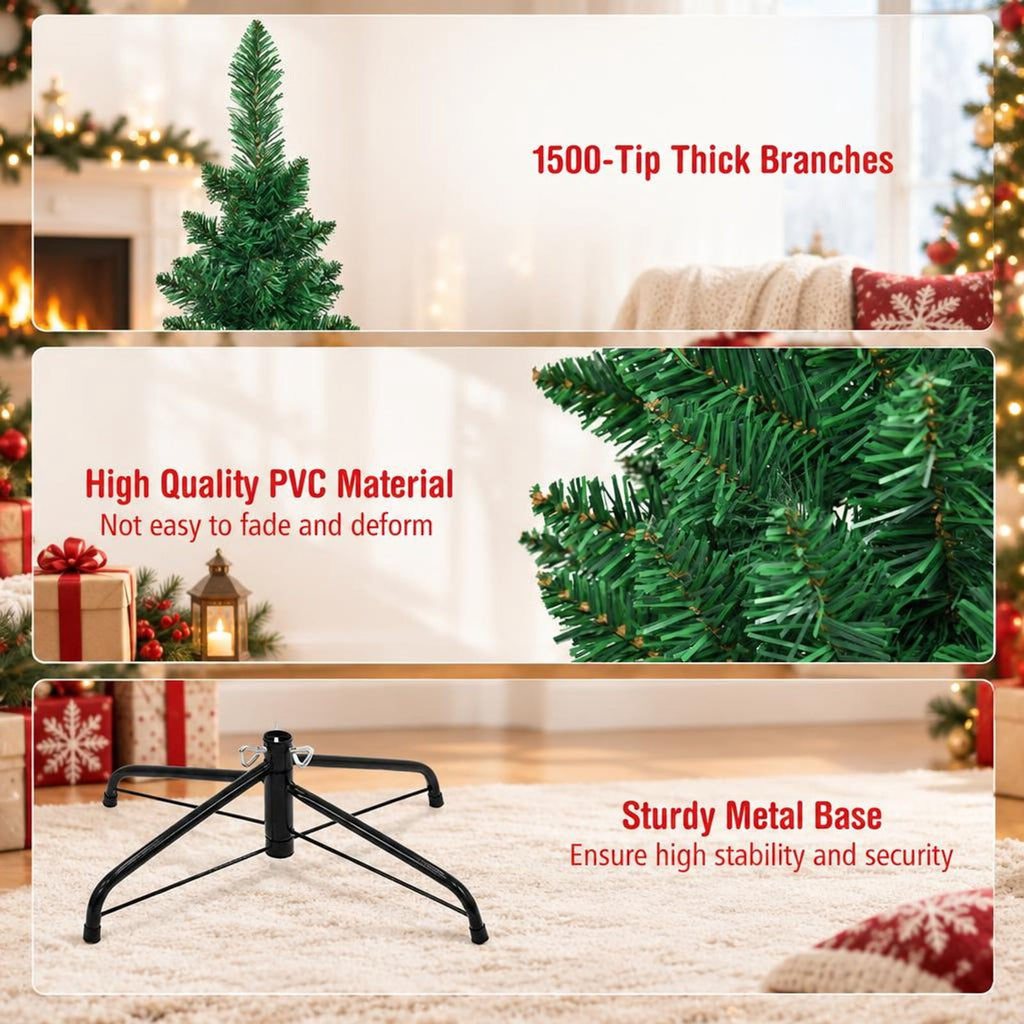Airfind PVC Artificial Slim Pencil Christmas Tree-9 Feet, PVC iron 5 Ft: Frame, 2ft x 5ft Footprint, Green