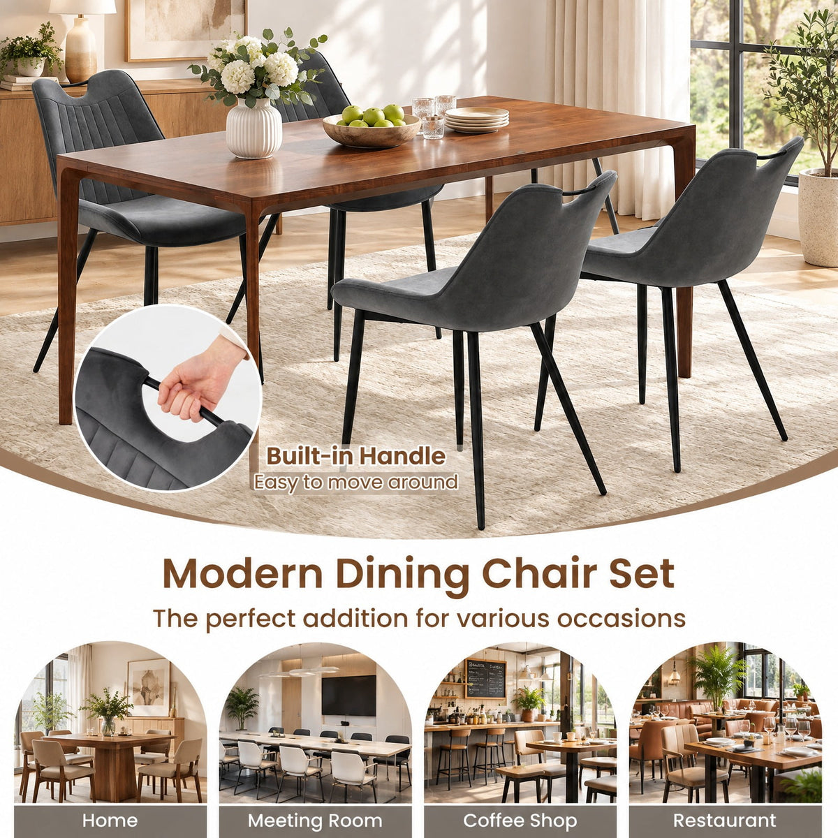 Airfind Dining Chair Set of 4 Faux Leather Upholstered Kitchen Chairs with Metal Legs, 330 lbs Capacity, PU Leather Sponge Metal GR/TU Frame, Gray
