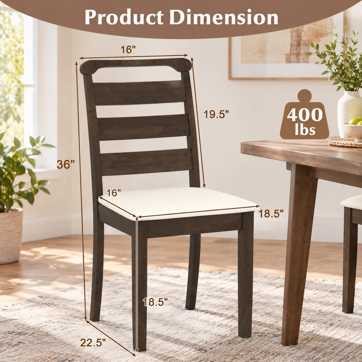 Airfind Polyester Upholstered Wooden Dining Chair Set of 2, Chair 400 lbs Capacity, Rubber Wood MDF Sponge Polyester Fabric Frame, Walnut