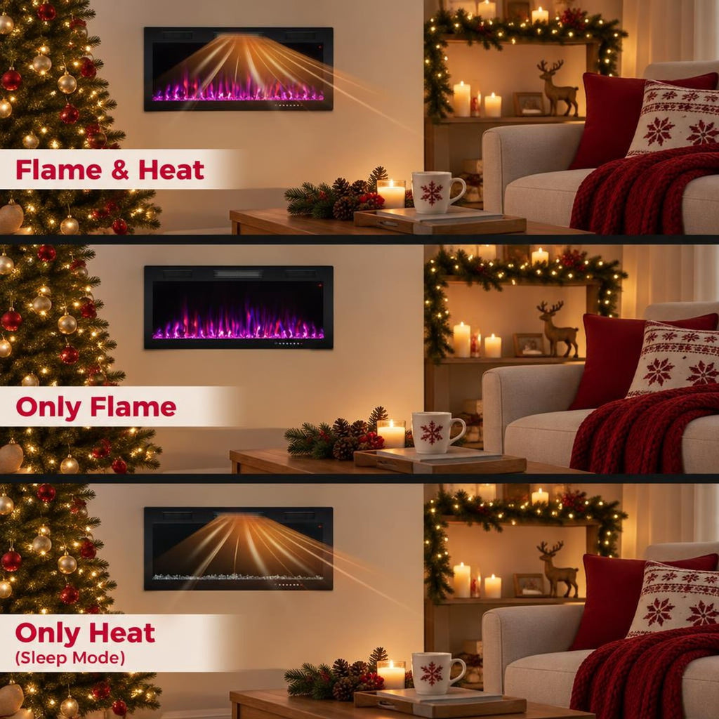 Airfind Electric Fireplace 40/50/60 Inches Recessed and Wall Mounted for 2ft x 6ft Stud-40 Inches, CRS Tempered Glass Frame, Black