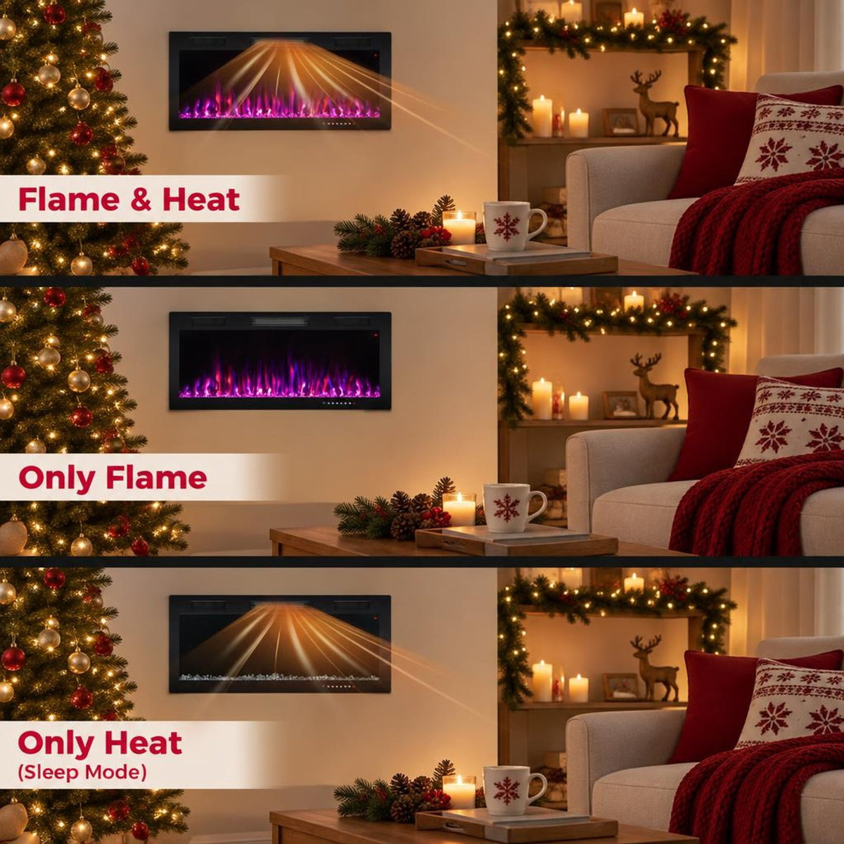 Airfind Electric Fireplace 40/50/60 Inches Recessed and Wall Mounted for 2ft x 6ft Stud-40 Inches, CRS Tempered Glass Frame, Black