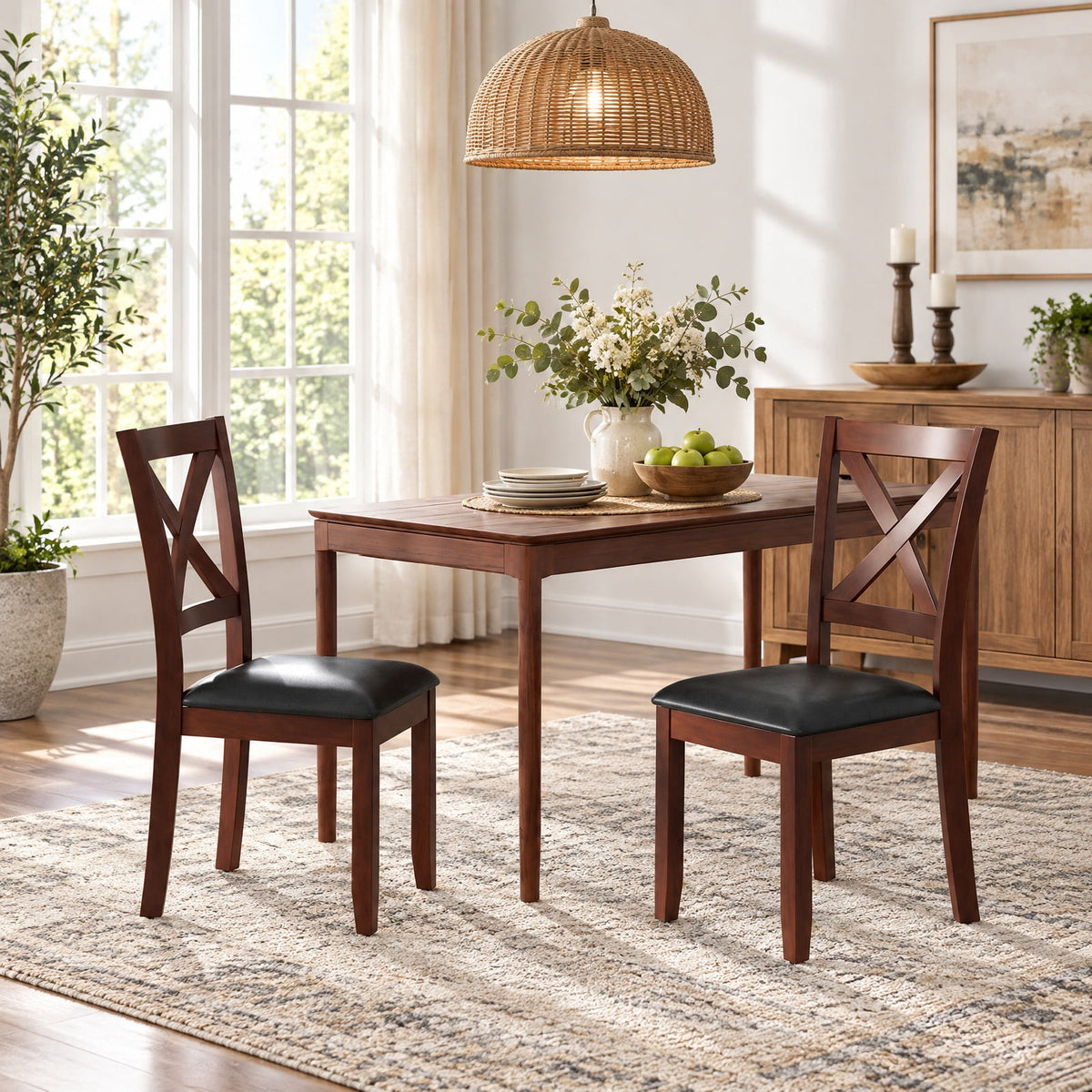 Airfind Set of 2 Wooden Kitchen Dining Chair with Padded Seat and Rubber Wood Legs, Capacity 355 lbs Capacity, 18 x 22 x 39 Footprint, Black