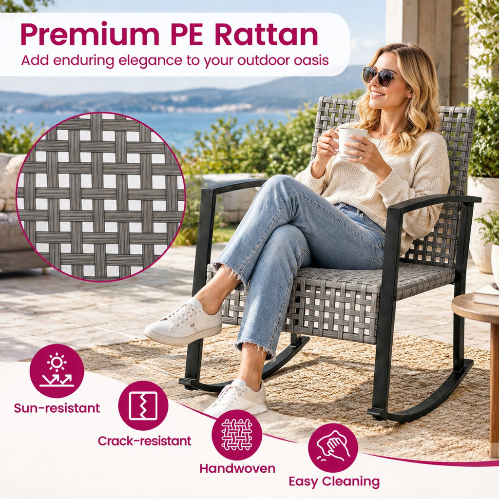 Airfind 3-Piece Outdoor Rocking Chair Set for Garden, 100 lbs Capacity, 28.5 x 22.5 x 31 Footprint, Gray