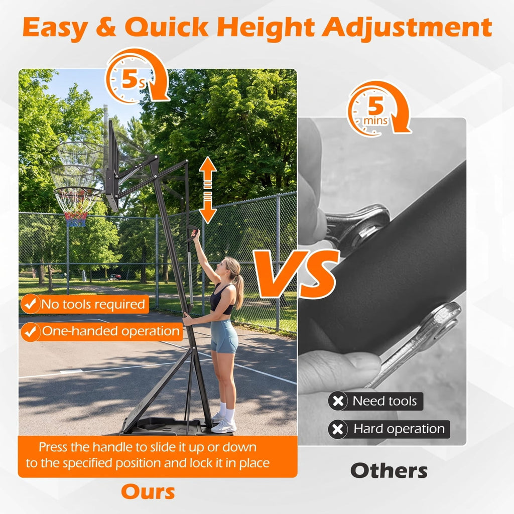 Airfind Portable Basketball Goal System with 4.9 to 10 Foot Adjustable Height 44 Inch Shatterproof Backboard and Rebounder for Backyard, Black