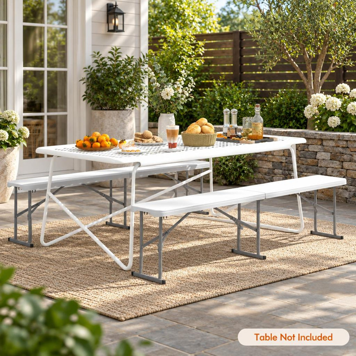 AIRFIND Folding Bench, 6 ft Portable HDPE Picnic Seat with Carrying Handle, Locking Metal Legs and Non-Slip Feet, 660 lb Capacity, White