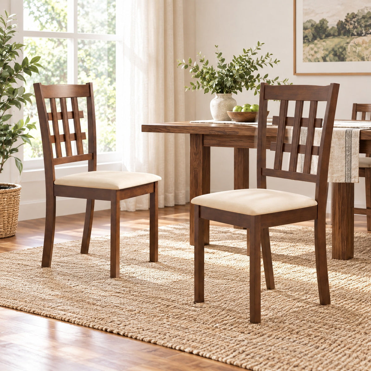 Airfind Set of 2 Wood Kitchen Chairs with Faux Leather Upholstered Seat, 265 lbs Capacity, Rubber Wood MDF Polyester Sponge Frame, Coffee
