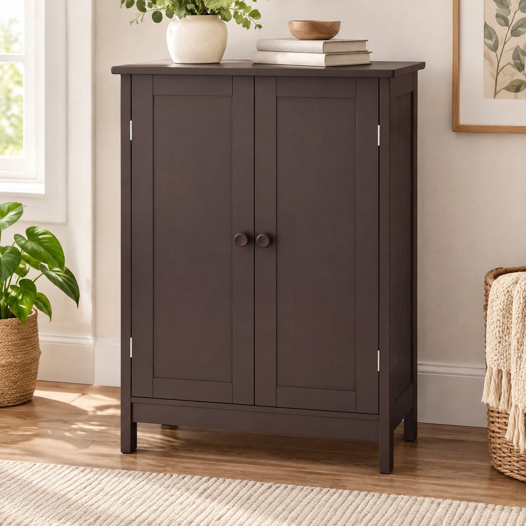 Airfind Bathroom Floor Storage Double Door Cupboard Cabinet, 22 lbs Capacity, MDF Frame, 24in x 14in x 34.5in Footprint, Brown
