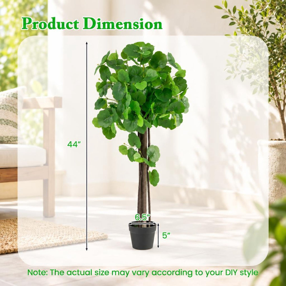 Airfind 44 Inch Artificial Tree with Adjustable Branches for Decor, Pongee Fabric PE PP Eucalyptus Wood Frame, Green