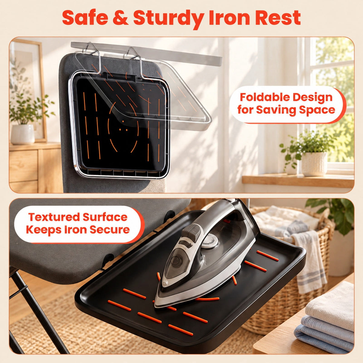 Airfind Foldable Full Size Ironing Board with Collapsible Iron Rest for Laundry Room, 45 lbs Capacity, Fabric Felt Steel Frame, Gray
