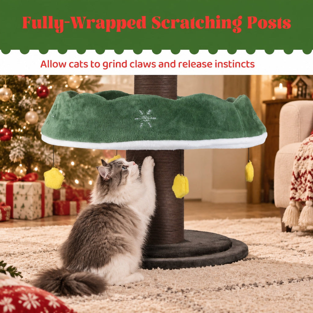 Airfind Multi-level Christmas Cat Tree with 3 Platforms and Upholstered Top Perch, 33 lbs Capacity, 27.5in x 70.5in Base Footprint, Multicolor
