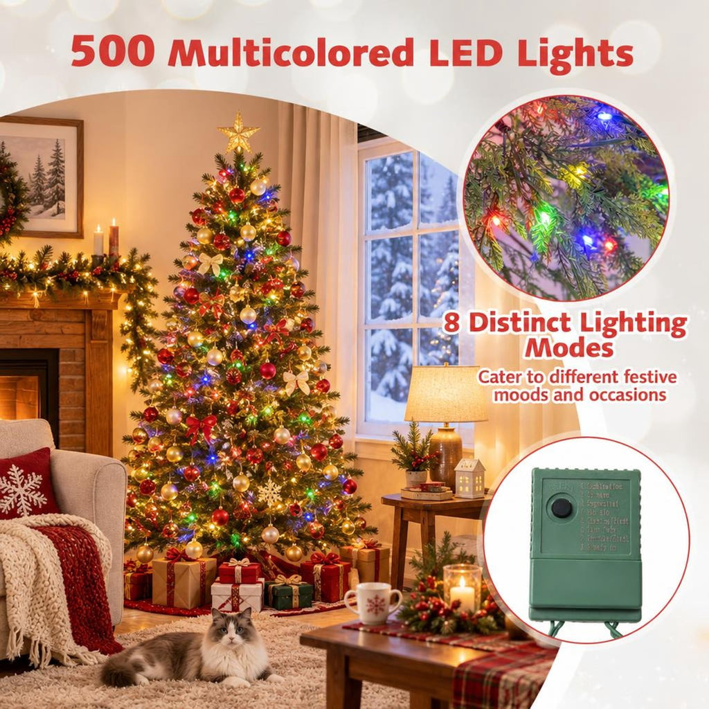 Airfind 7.5 Feet Artificial Christmas Tree with Branch Tips and Colorful LED Lights, Green, a light controller for convenient operation