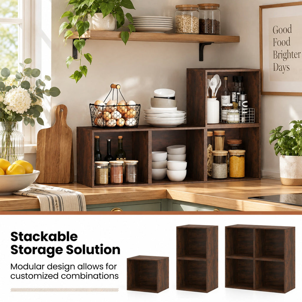 Airfind Cube Storage Organizer Stackable Open Book Shelf Wooden Display Shelving Unit, 55 lbs Capacity, Engineered Wood Frame, Brown