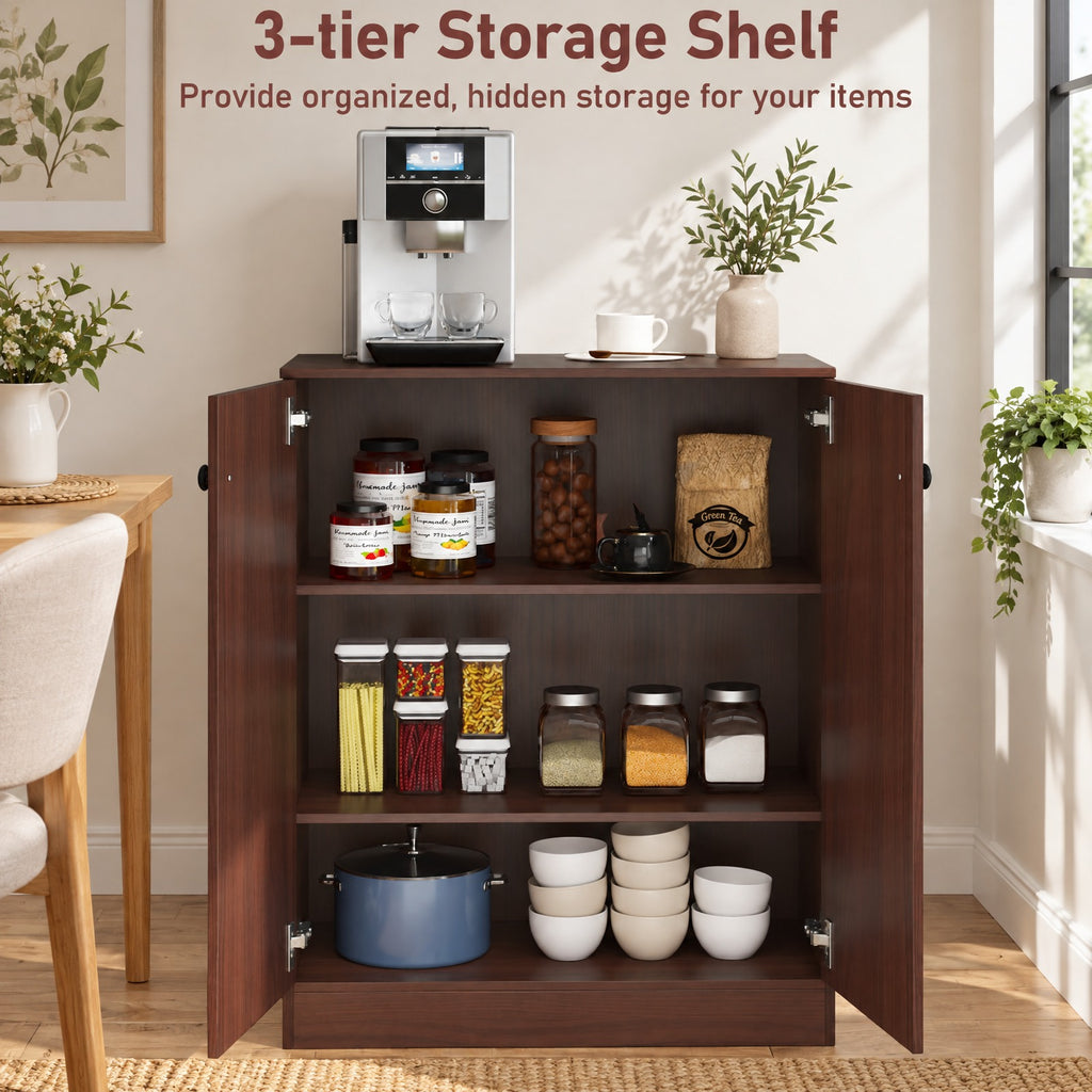 Airfind 2-Door Modern Floor Storage Cabinet with 3-Tier Shelf, 110 lbs Capacity, Engineered Wood MDF Frame, 27.5in x 13.5in x 33.5in Footprint, Brown