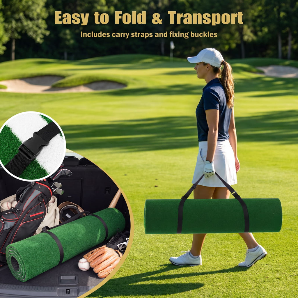Airfind Softball Pitching Mat 10 x 3 Feet Softball Training Aid with Turf Surface and Pitching Plate and Carry Strap, Green