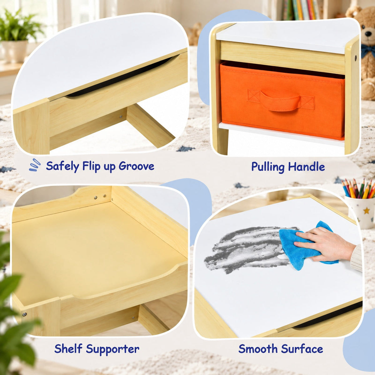 Airfind Kids Table Chairs Set With Storage Boxes Blackboard Whiteboard Drawing, P2 MDF Applicable age 3-7 Years Frame, 24.5 Inch x 24.5 Inch x 19 Inch Footprint