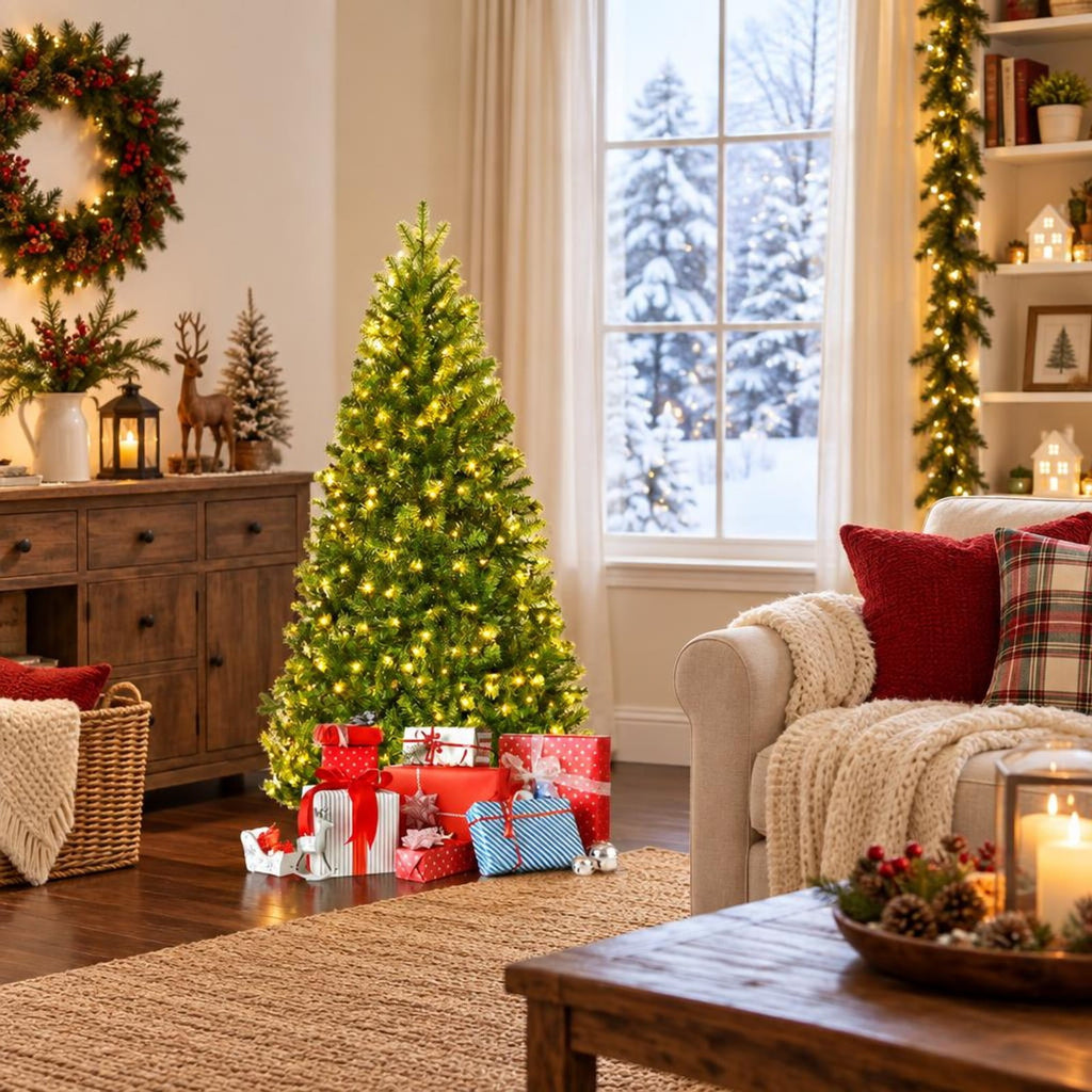 Airfind Artificial Premium Hinged Christmas Tree-4 ft, PVC Frame, 0.9in x 1.6in x 2in Footprint, Green Adapter: UL-certified