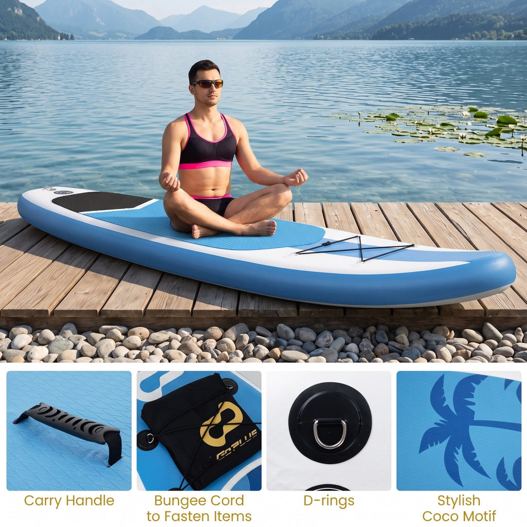 Airfind Inflatable Stand Up Paddle Board with Triple Fins and Aluminum Paddle for Adults Cruising on Lakes, Blue and White