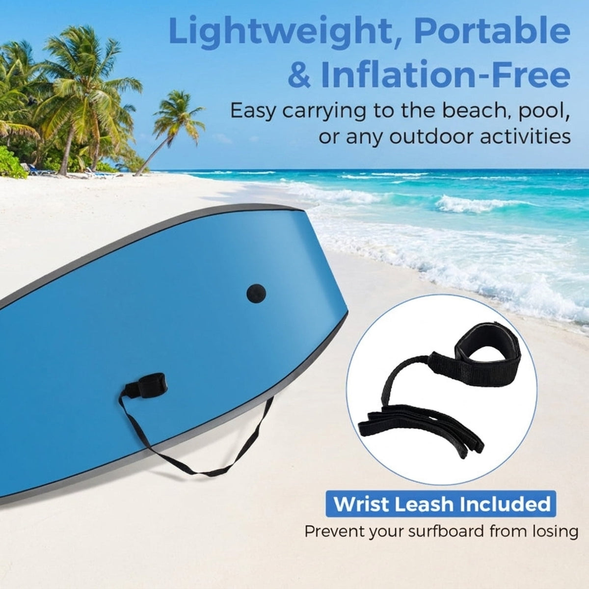 Airfind 37 Boogie Board with Tropical Reef Graphic Deck ¡ª EPS Core, XPE Top, HDPE Slick Bottom, Crescent Tail, Coiled Wrist Leash
