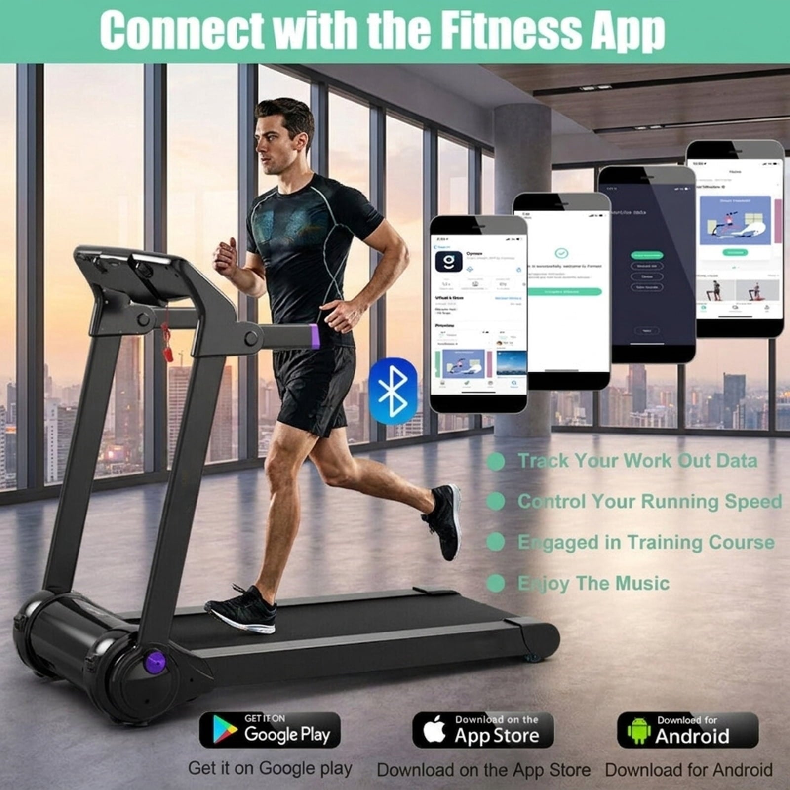 Airfind 3HP Folding Cardio Treadmill with Audio Console, Purple