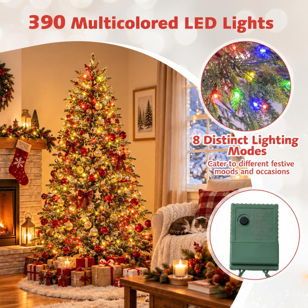 Airfind 6.5 Feet Artificial Christmas Tree with Branch Tips and Colorful LED Lights, Green, a light controller for convenient operation
