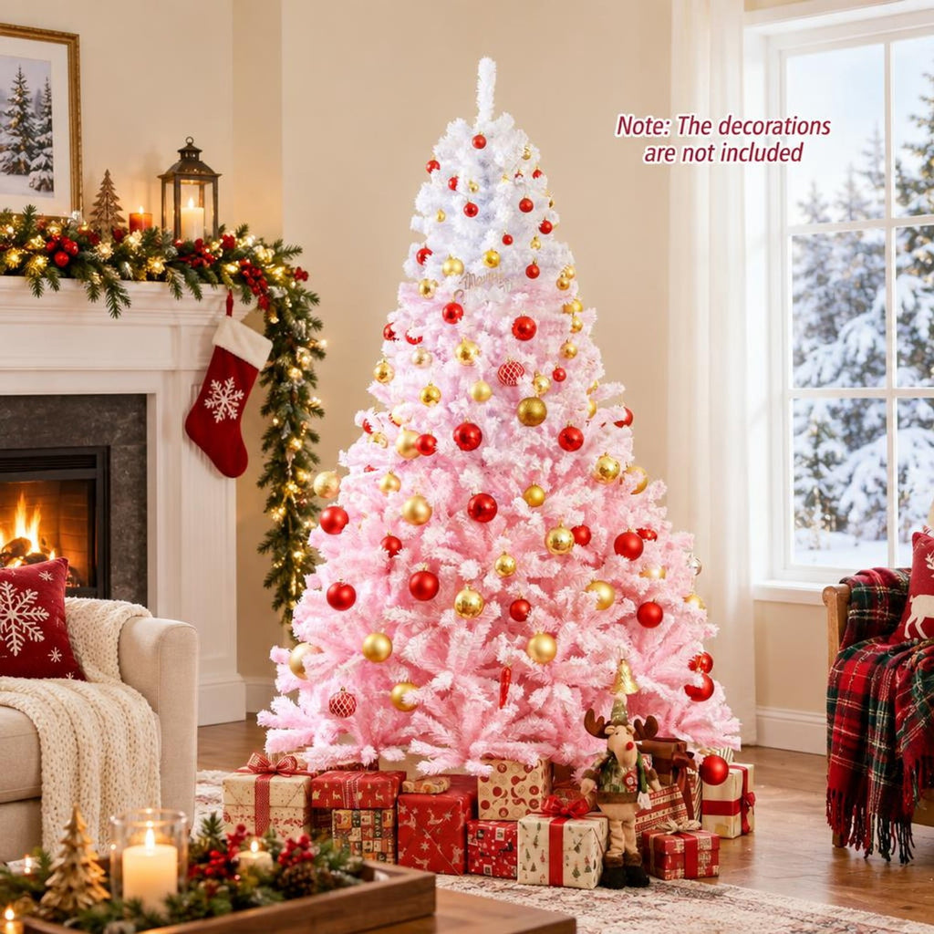 Airfind 2025 New Artificial Christmas Tree with Folding Metal Stand and 456 Branch Tips-7FT, Pink, Diameter of Stand 16in 18in 20in 22in