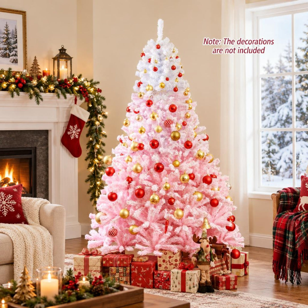 Airfind 2025 New Artificial Christmas Tree with Folding Metal Stand and 456 Branch Tips-7FT, Pink, Diameter of Stand 16in 18in 20in 22in