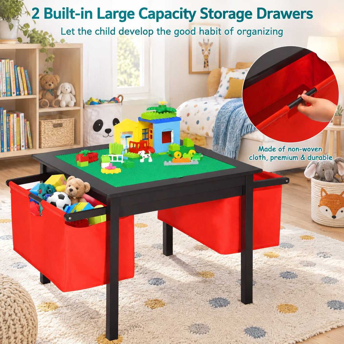 Airfind Youth Activity Table, 2-in-1, and 2 Chairs Set with Storage Building Block Table, 200 lbs Capacity, MDF Non-woven fabric Frame, for 3-8, White
