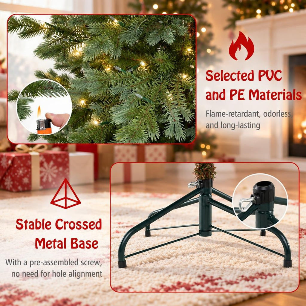 Airfind 5 Feet Artificial Christmas Tree with 1426 Lush PVC Branch Tips and 200 Warm White LED Lights, PVC PE Metal Frame, Green