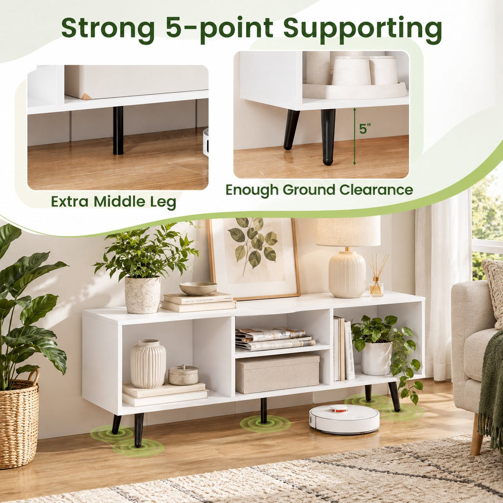 Airfind 47.5 Inches TV Stand for 55-Inch TV with Compartments and Metal Legs, 132 lbs Capacity, Engineered Wood MDF Metal Frame, White