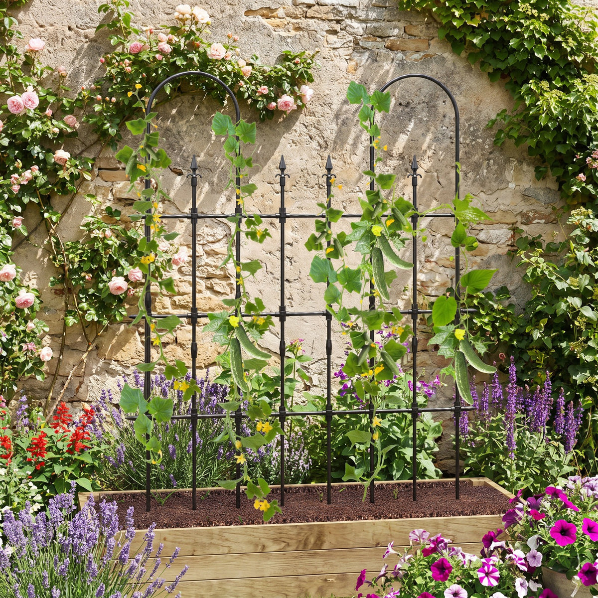 Airfind 58 x 73 Inch Outdoor Garden Rose Arch Trellis for Climbing Plants, PE-Coated Metal Frame, 58 x 73 Footprint, Rose