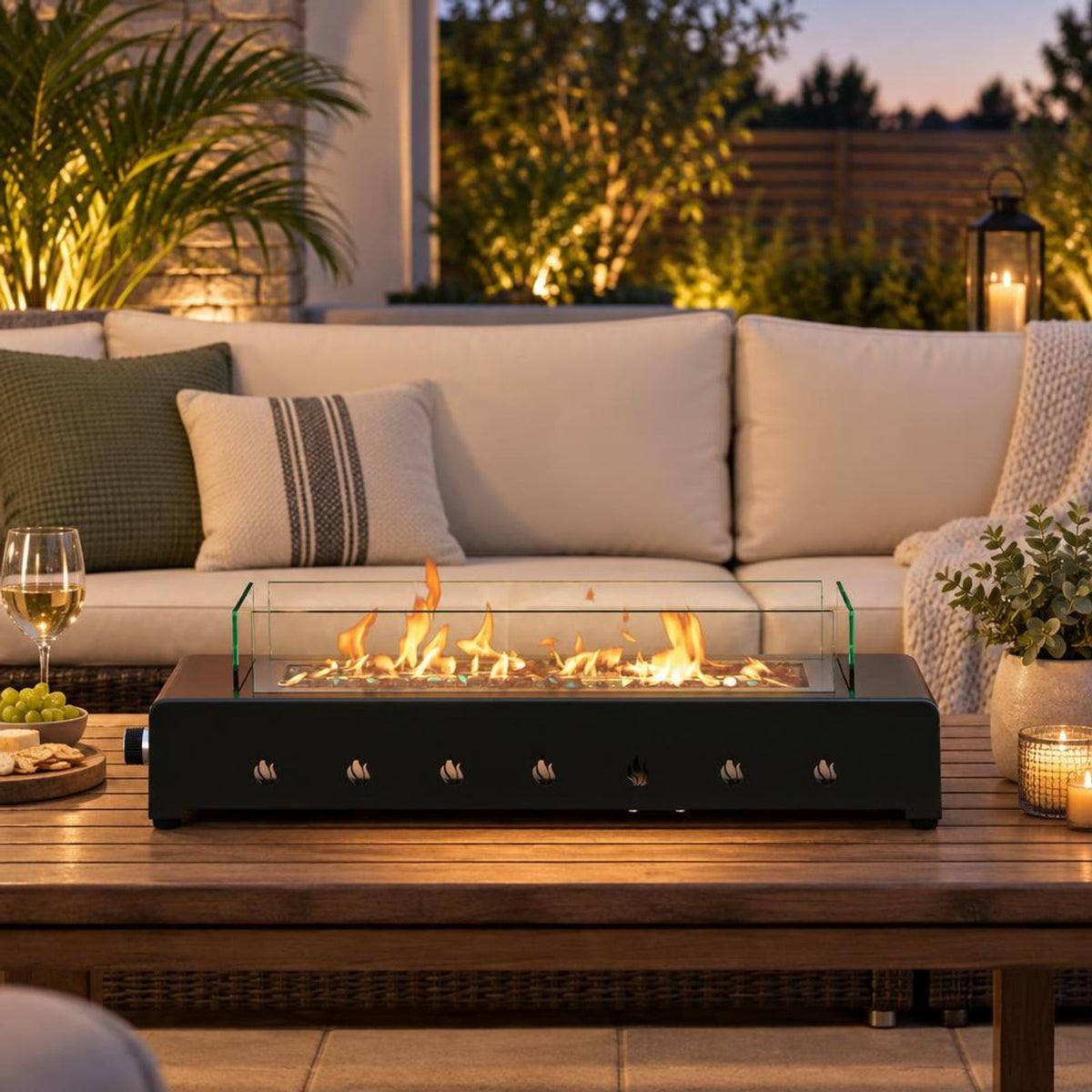Airfind Portable Mini Fireplace with Wind Guard and Stainless Steel Burner, Metal Tempered Glass PU Glass Frame, Black