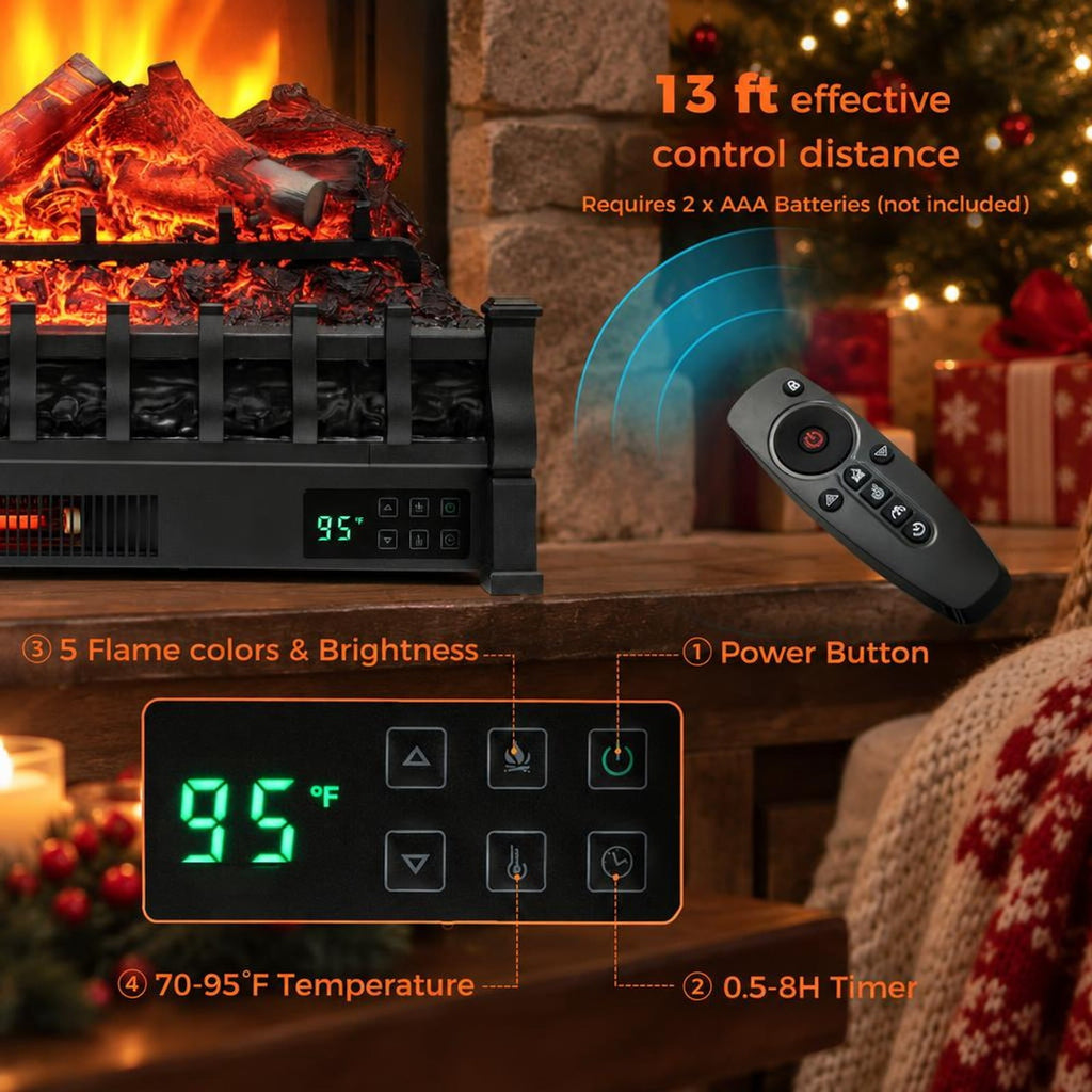 Airfind 26 Inch Electric Fireplace Heater with Remote Control and Realistic Lemonwood Ember Bed, Black