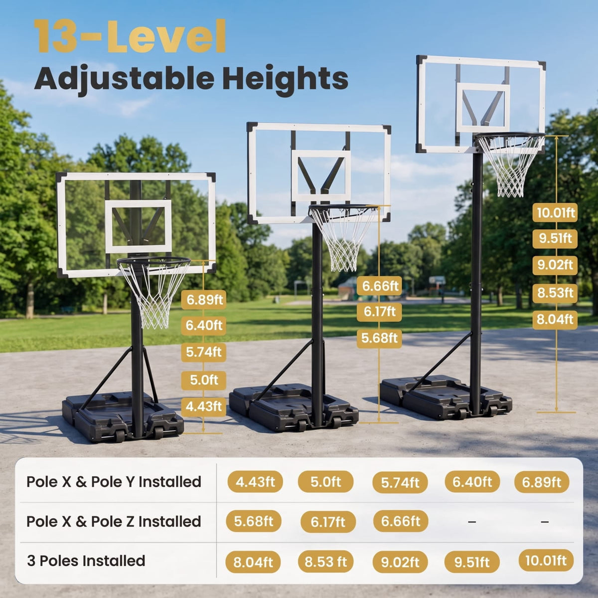 Airfind Portable Basketball Hoop with 4.43 to 10 Foot Adjustable Height 44 Inch Shatterproof Backboard and Ball Storage for Backyard, Black
