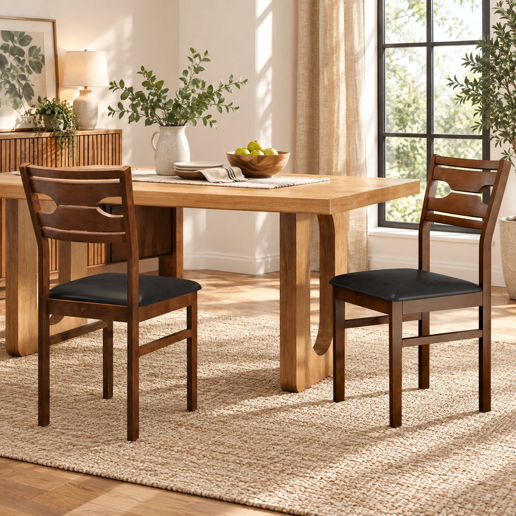 Airfind Wooden Dining Chair Set of 2 with PU Leather Padded Seat and Rubber Wood Frame, 285 lbs Capacity, Rubber Wood Frame, Walnut