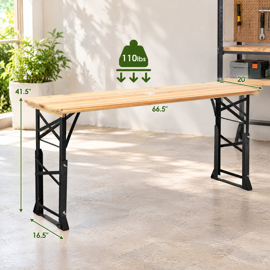 Airfind 66.5 Inch Outdoor Wood Folding Picnic Table with Adjustable Heights, 110 lbs Capacity, Wood metal Frame, 66.5 Footprint, Wood