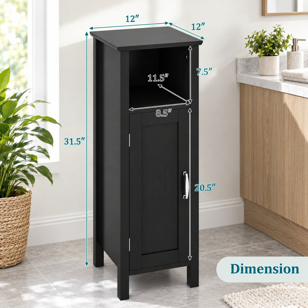 Airfind Bathroom Storage Organizer with 2-Tier Cabinet, 66 lbs Capacity, MDF Frame, 12in x 12in x 31.5in Footprint, Black