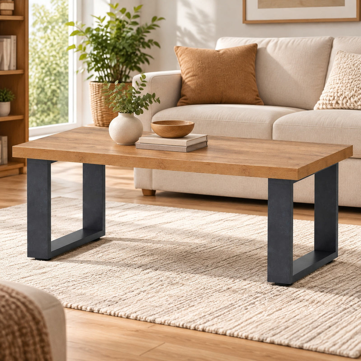Airfind 47 inch Farmhouse Style Rustic Coffee Table with Thickened Tabletop and Natural Wood Texture, 176 lbs Capacity, Engineered Wood Frame, Oak