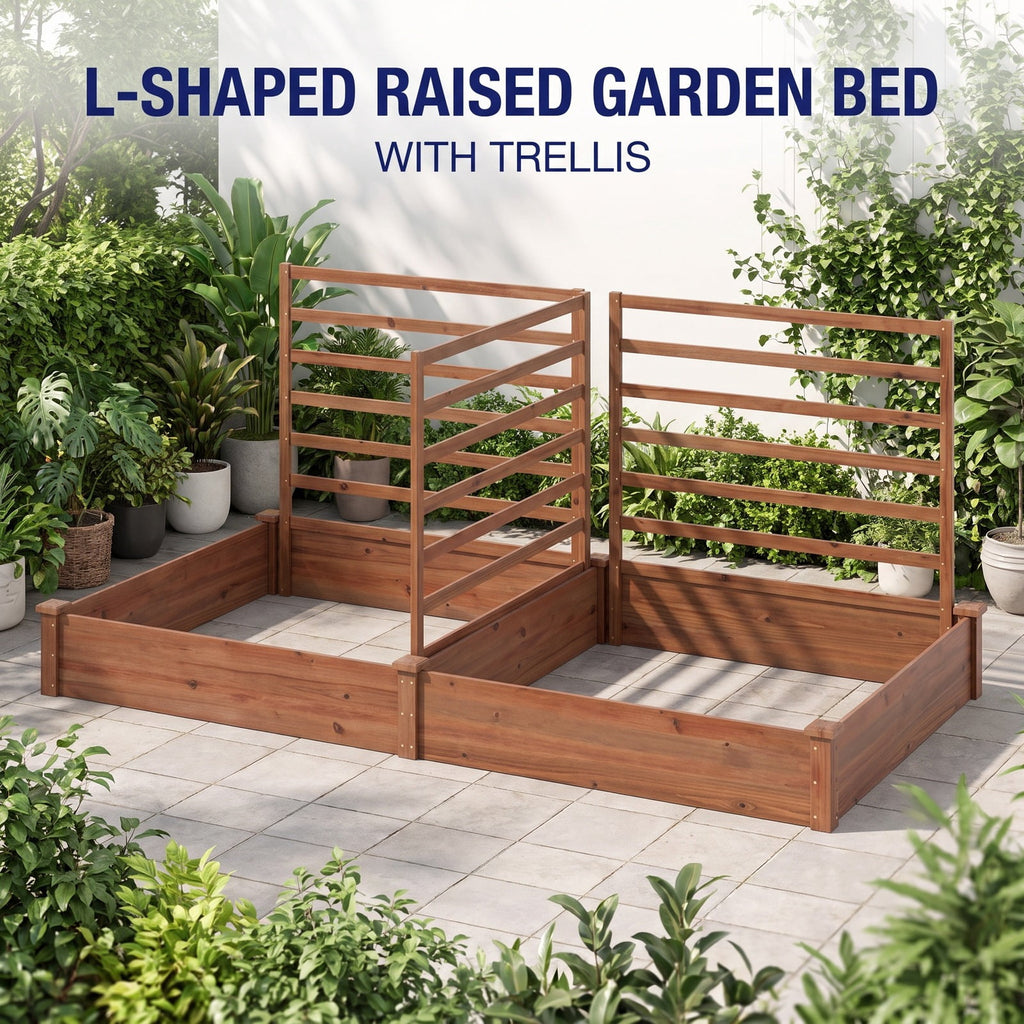 Airfind Raised Garden Bed with 2 Planter Boxes and 3 Trellis, 22 lbs Capacity, Fir Wood Frame, 88 x 45 x 43 (L x W x H) Interior Footprint, Brown