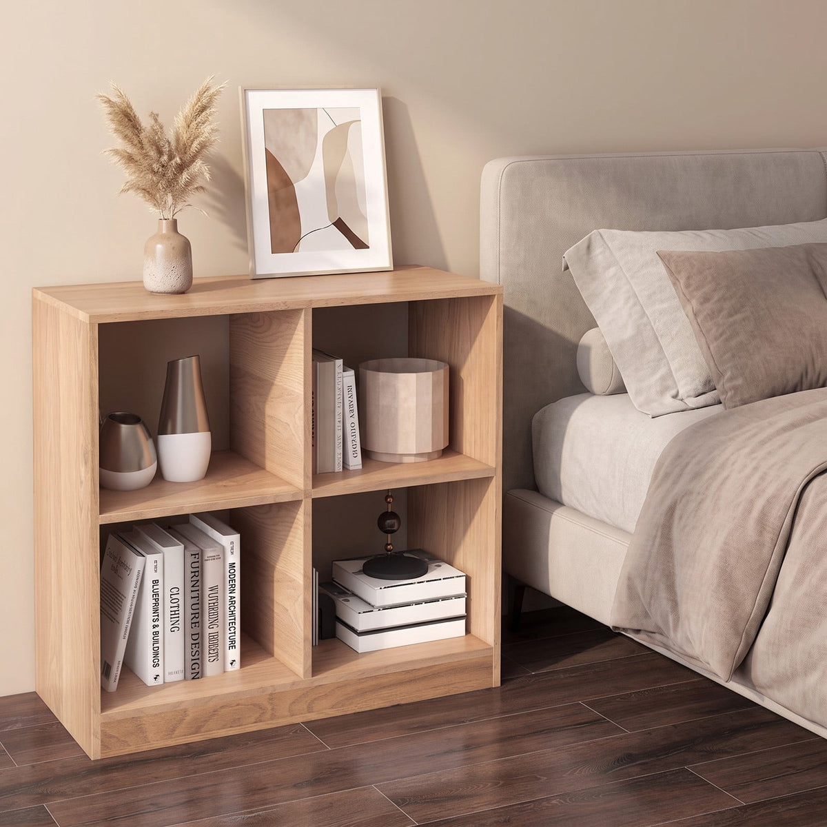 Airfind 4-Cube Youth Bookcase with Open Shelves, 60 Lbs Capacity, Engineered Wood, 29 Inch X 13 Inch X 29 Inch for Convenient Everyday Use, Natural