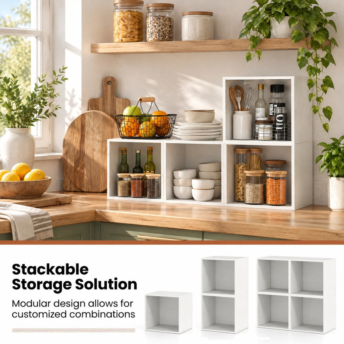 Airfind Cube Storage Organizer Stackable Open Book Shelf Wooden Display Shelving Unit, 55 lbs Capacity, Engineered Wood Frame, White