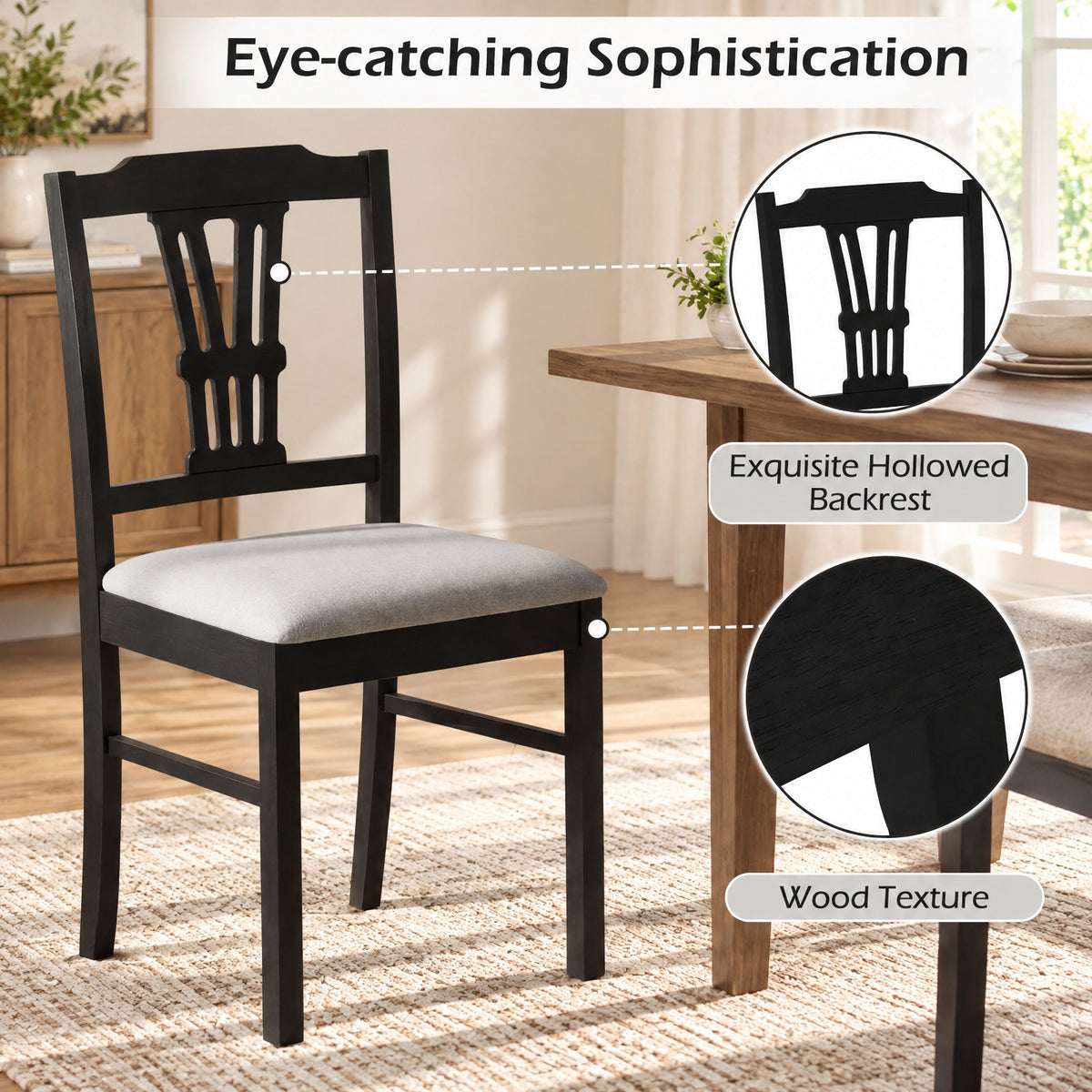 Airfind Wooden Dining Chairs Set of 2 Upholstered Kitchen Chairs with Solid Rubber Wood Frame, Chair 330 lbs Capacity, 18.5 x 17 x 35 Footprint