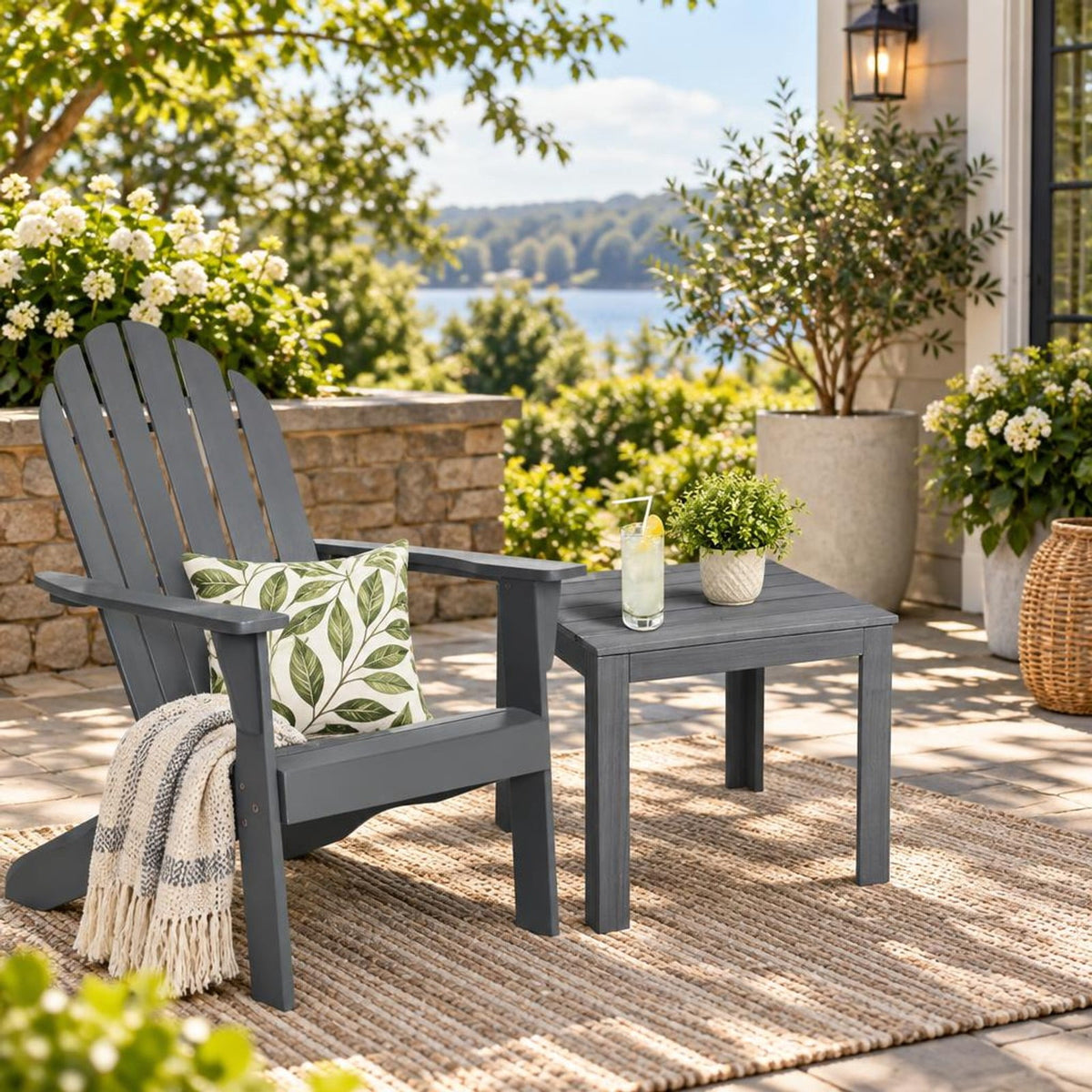 Airfind Acacia Wood Outdoor Adirondack Chair with Ergonomic Design, Acacia wood Frame, Gray, Overall dimension 27 x 35 x 40.5 (L x