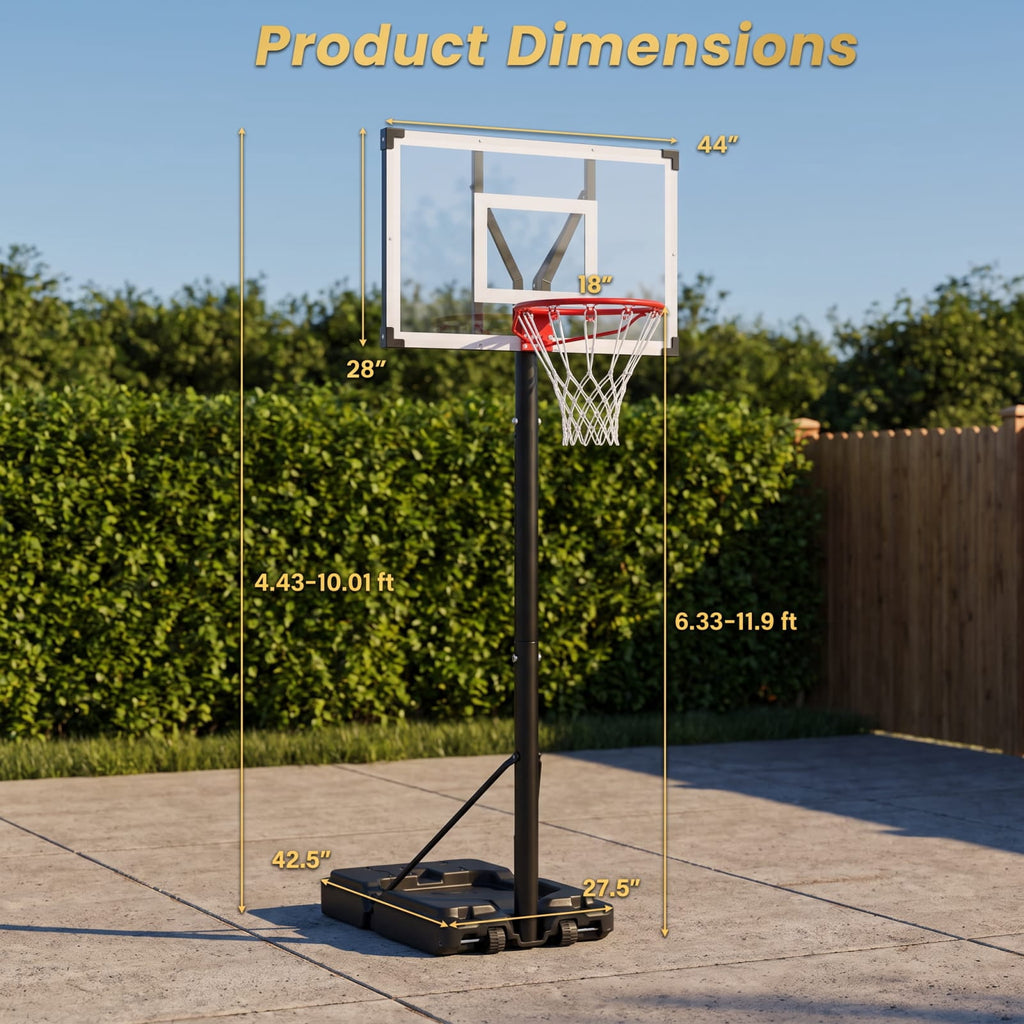 Airfind Portable Basketball Hoop with 4.43 to 10 Foot Adjustable Height 44 Inch Shatterproof Backboard and Ball Storage for Backyard, Black