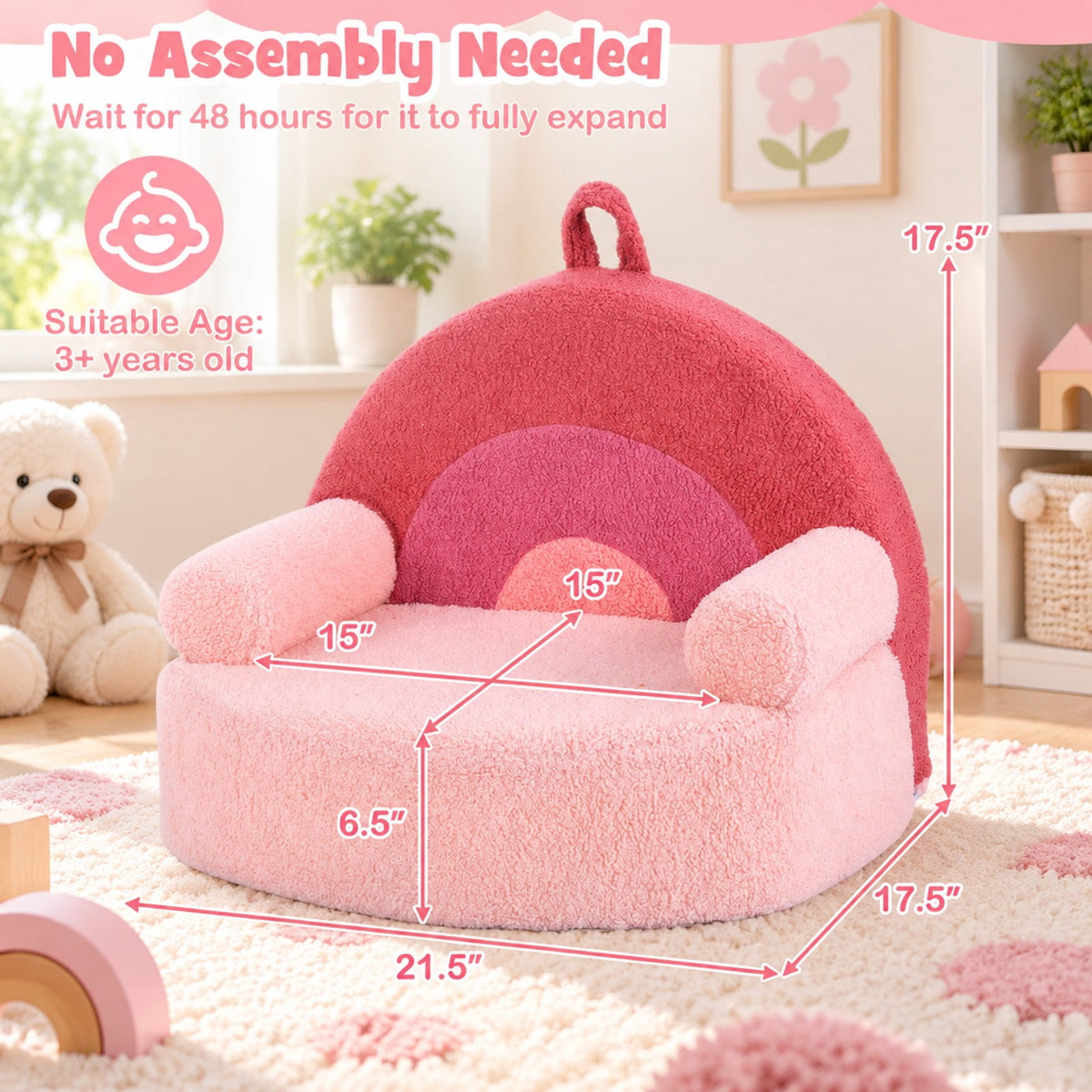 Airfind Kids Sofa Toddler Foam Couch with Soft Fleece Fabric Cover, Teddy Fleece Fabric Frame, for 3+ years old, 21.5in x 17.5in x 17.5in Footprint