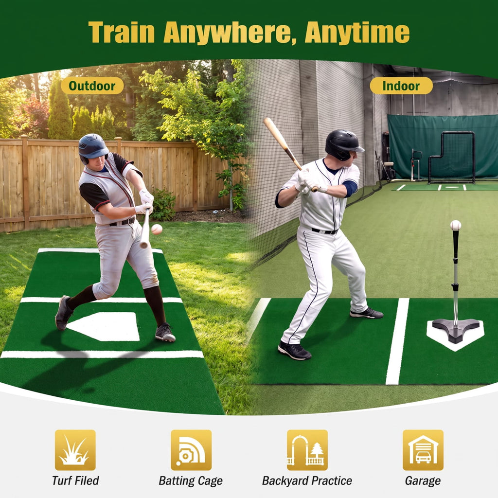Airfind Softball Pitching Mat 10 x 3 Feet Softball Training Aid with Turf Surface and Pitching Plate and Carry Strap, Green