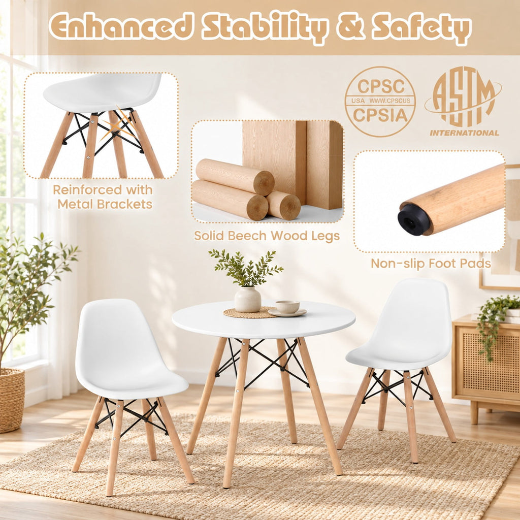 Airfind Kids Modern Dining Table Set with 2 Armless Chairs, 110 lbs Capacity, MDF PP beech wood and iron Frame, for 3-12years old, White