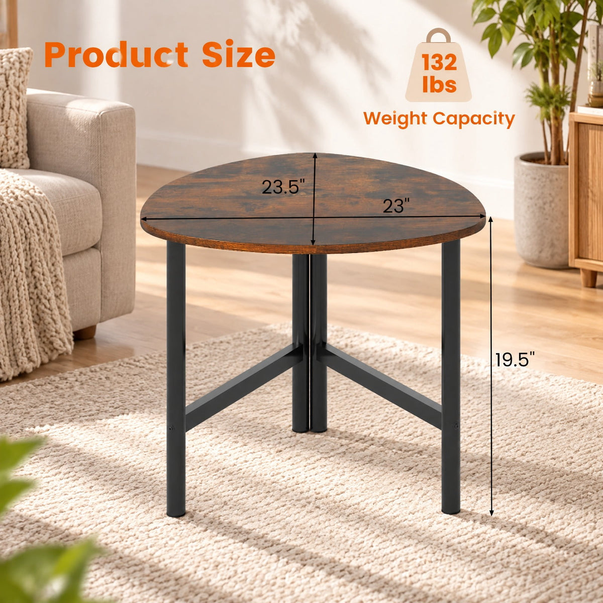 Airfind Set of 2 Triangle Coffee Table with Metal Legs, 132 lbs Capacity, Engineered Wood Metal Frame, Rustic Brown