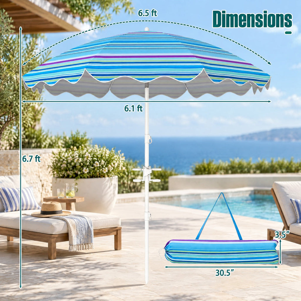 Airfind 6.5 FT Beach Umbrella UPF 50+ with Sand Anchor for Garden Pool, Polyester Fabric Metal Aluminum Alloy PP Frame, Blue Stripe